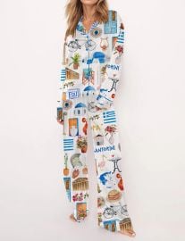 Santorini Greece Travel Pajama Set at Sheshow